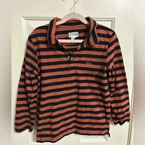 Me & Henry Boys Navy/Burnt Orange Stripe Pique Polo‎ Size 7/8Y